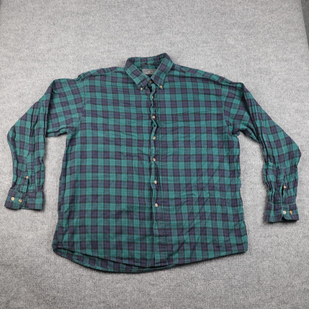 Bay Area Traders Shirt Mens Large Green Blue Plaid Flannel Button Up Long Sleeve